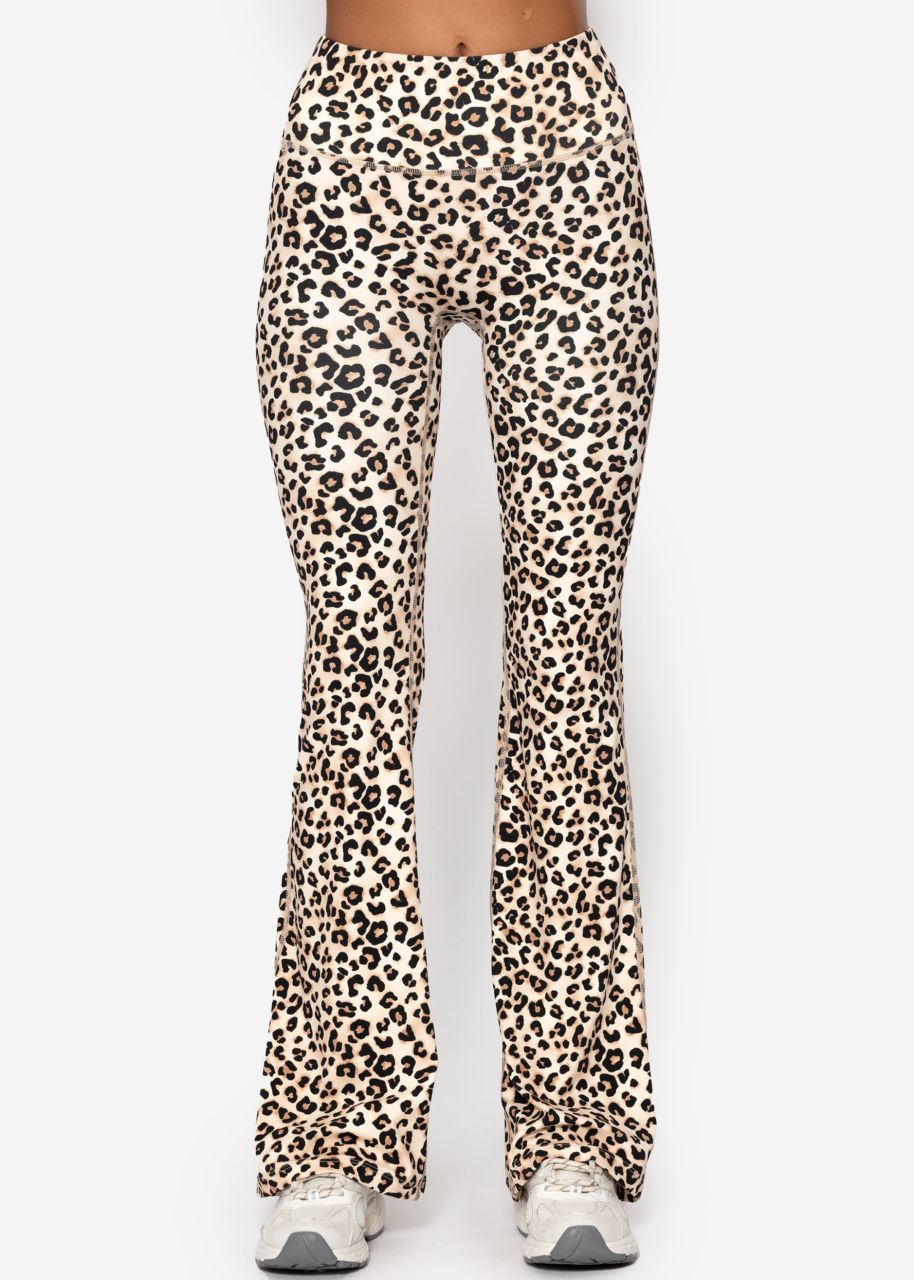 Flare sports leggings with leo print - beige