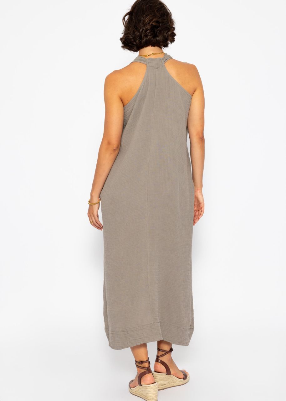 Long off-the-shoulder muslin dress - taupe