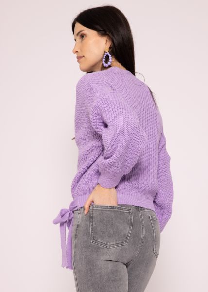Ribbed cardigan to tie, lilac