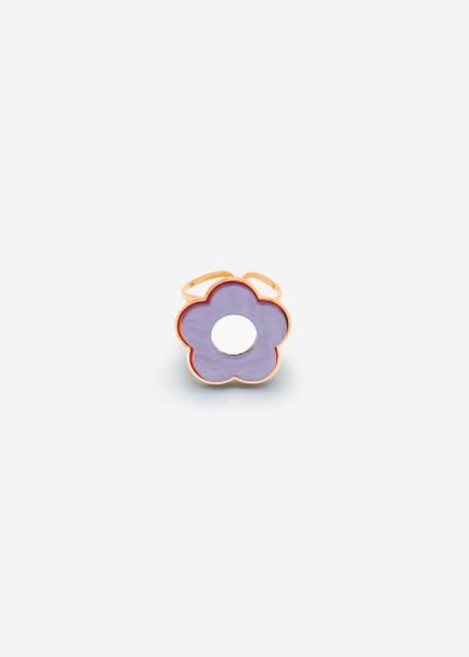 Ring with purple flower motif in gold