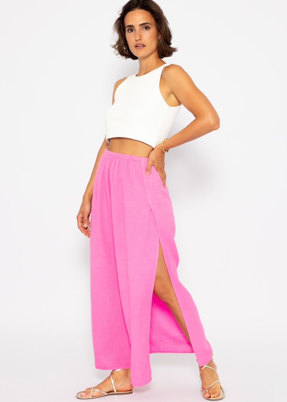 Long muslin skirt with high slit - pink