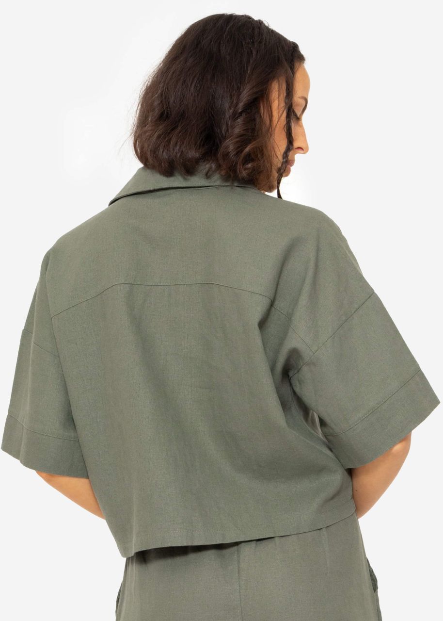 Crop linen blouse jacket, khaki