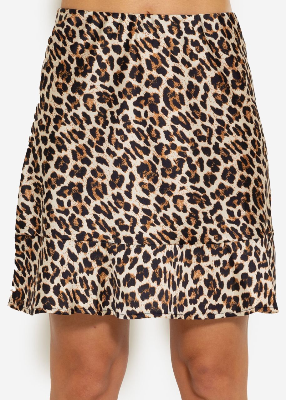 Feminine satin skirt with leo print - brown