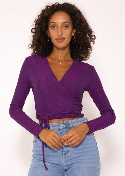 Glittery wrap around long sleeve shirt - purple