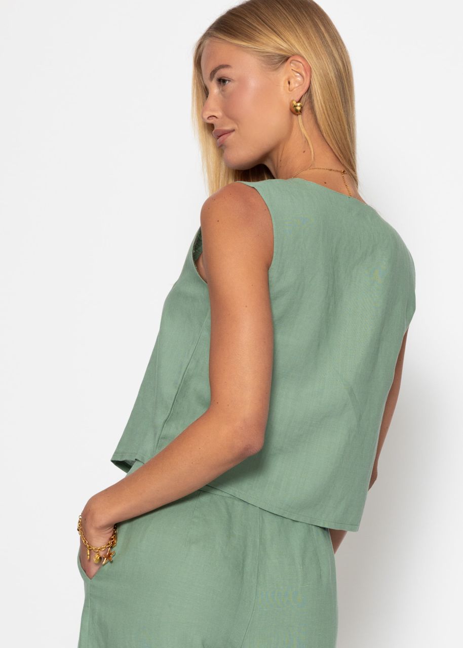 Linen top with bow closure - sage green