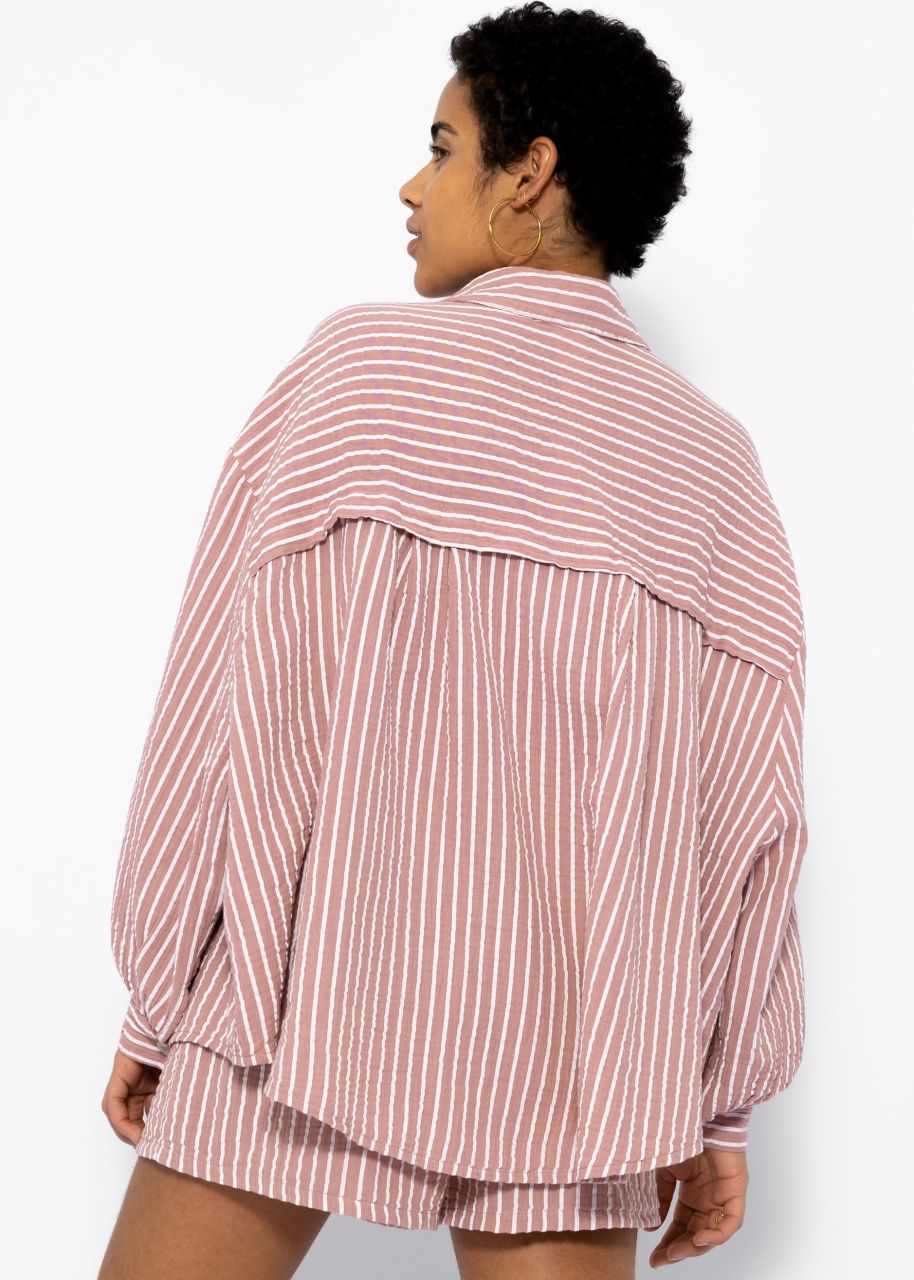 Striped oversize muslin blouse - dusky pink