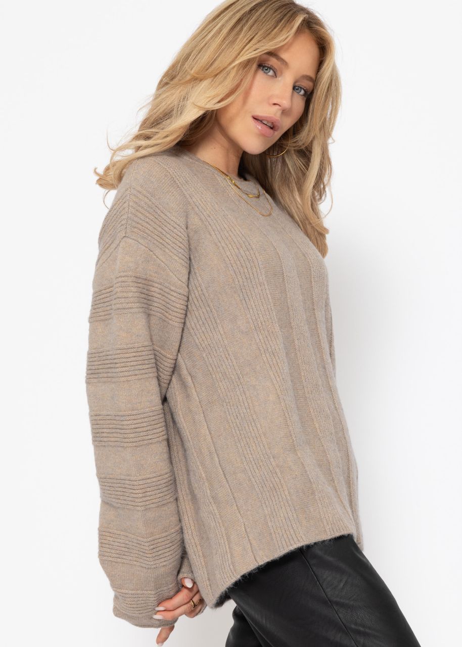 Jumper with ribbed stripe pattern - beige