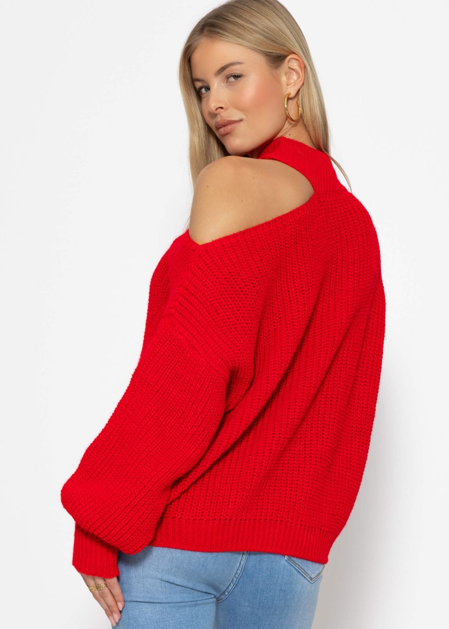 Oversized sweater with neckline - red