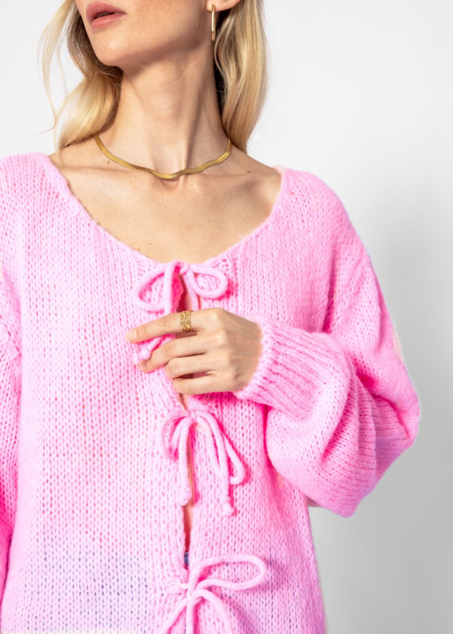 Cardigan with bow fastening - baby pink