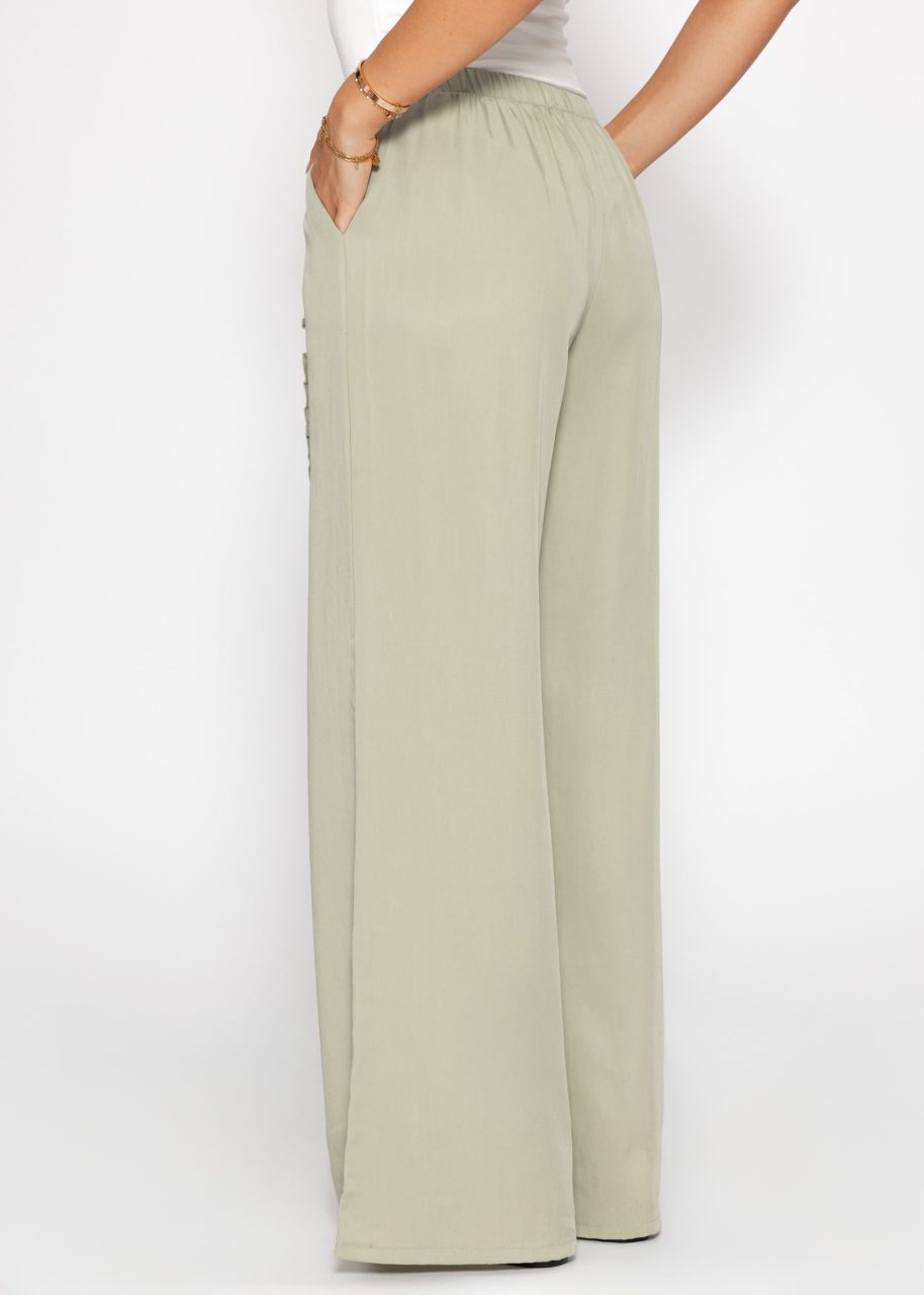 Wide-leg trousers with ruffle detail - sage green