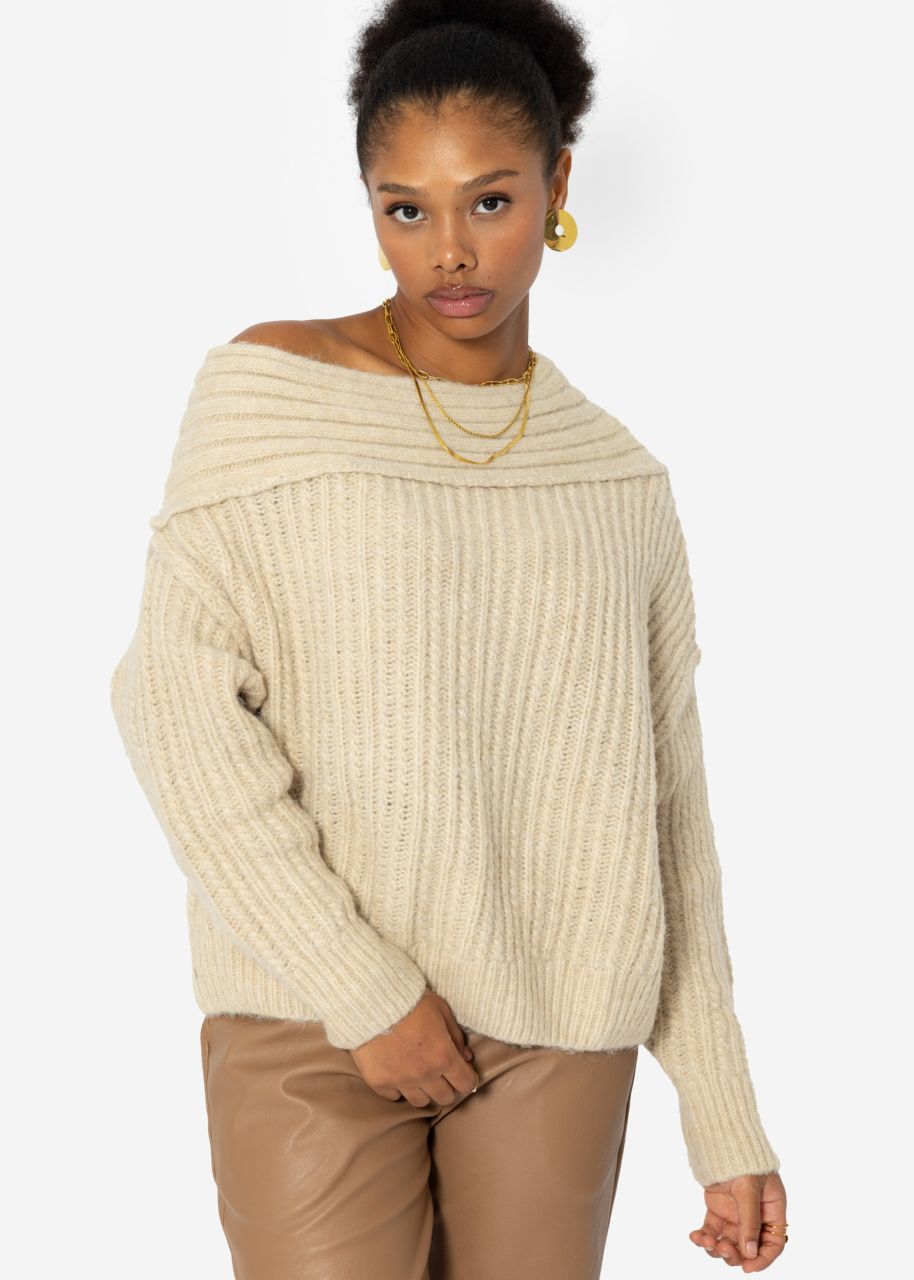 Off Shoulder knitted jumper light beige