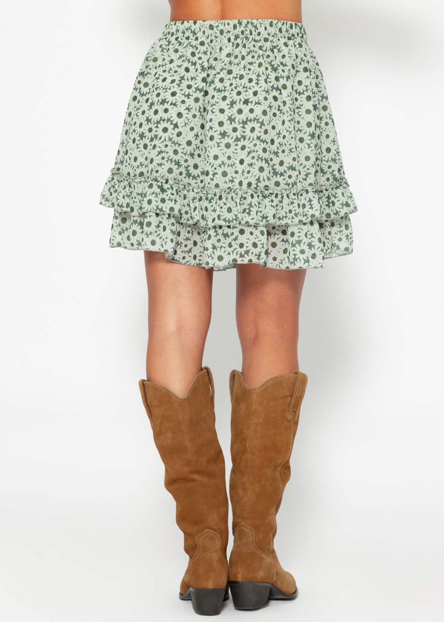 Flouncy skirt with ruffles and floral print - green