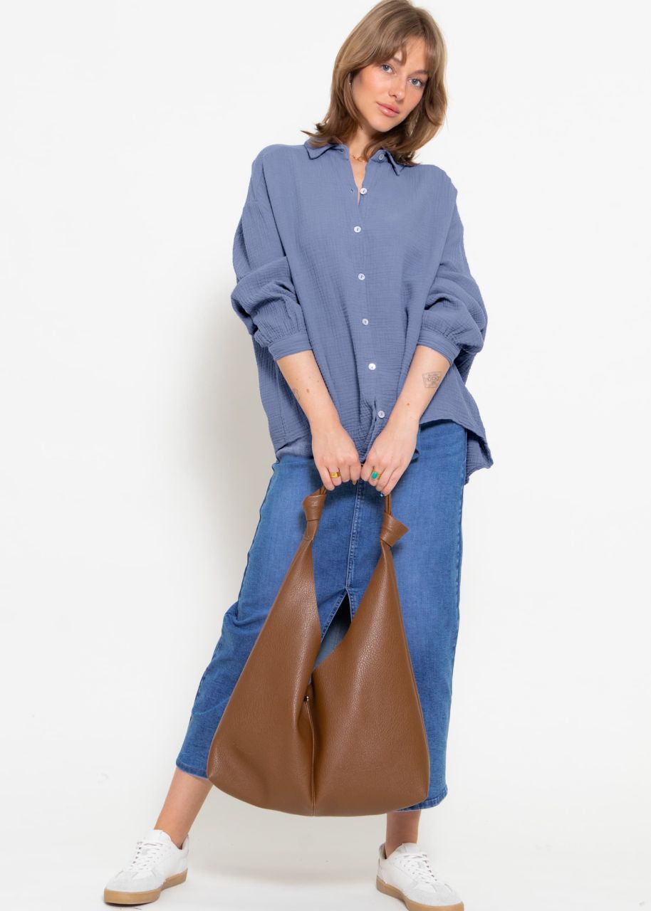 Muslin blouse oversize, short, blue