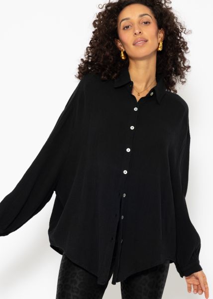 Muslin blouse oversize, short, black