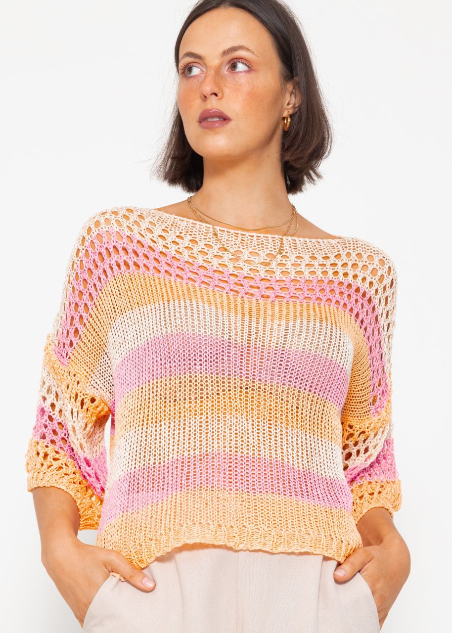 Chunky short sleeve sweater - pink-peach-beige