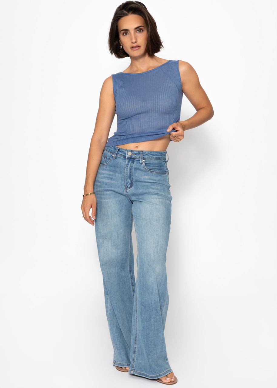 Slightly transparent top with ribbed structure - denim blue