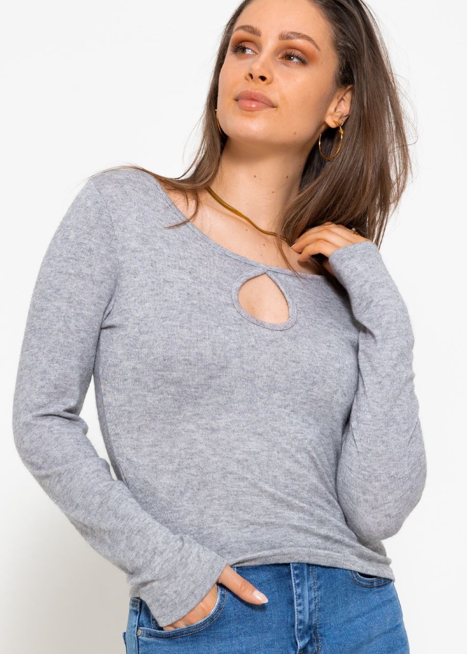 Long sleeve shirt with cut-out detail - grey