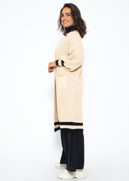 Long cardigan with pockets - beige-black