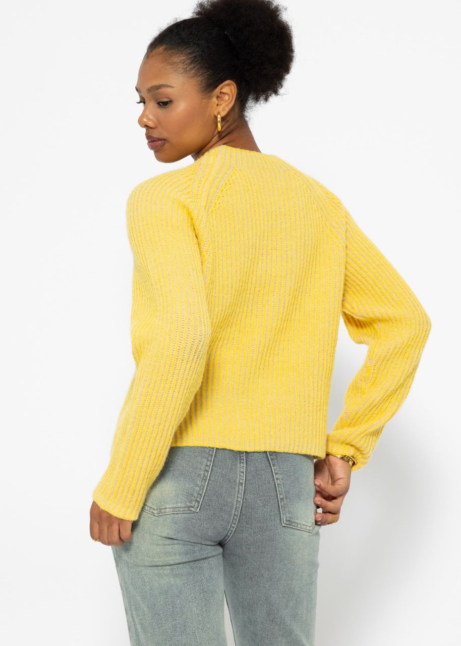 Two-coloured ribbed jumper - yellow-beige