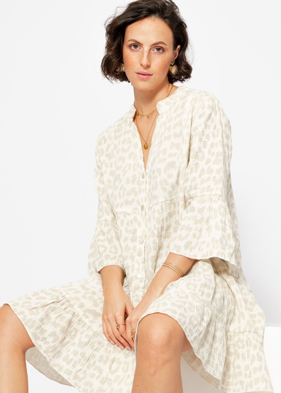 Muslin dress with leo print - light beige