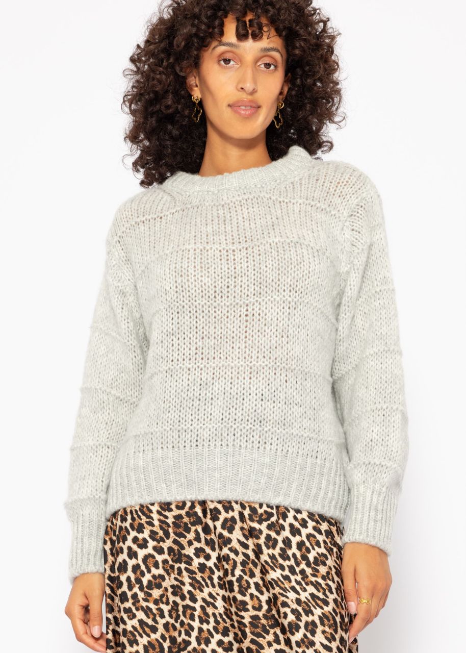 Oversized jumper with textured stripes - light grey