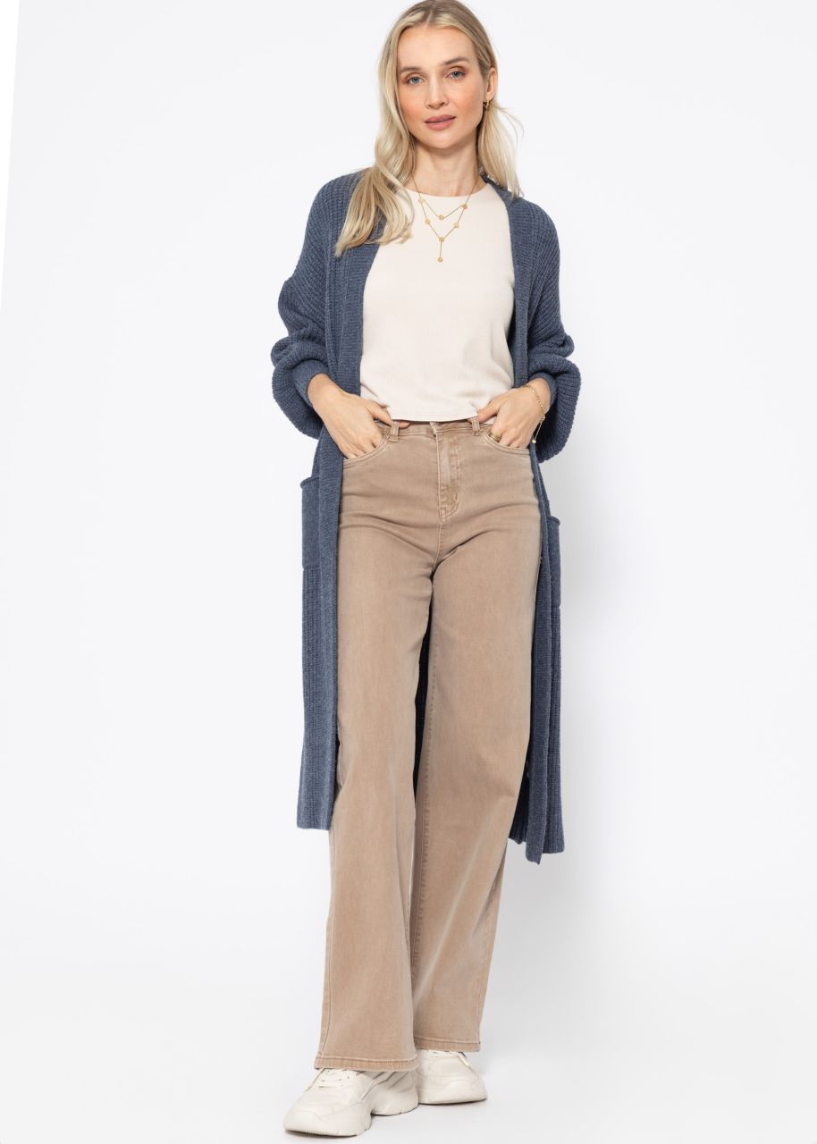 Long super soft cardigan with pockets - jean blue