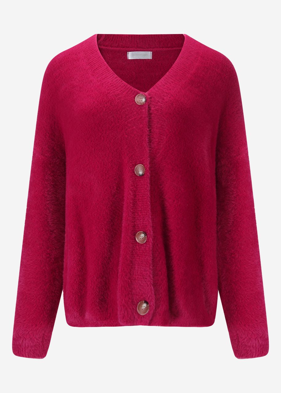 Fluffy cardigan with buttons - berry