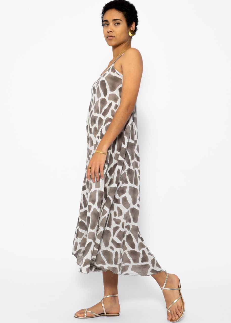 Muslin beach dress with animal print - light beige