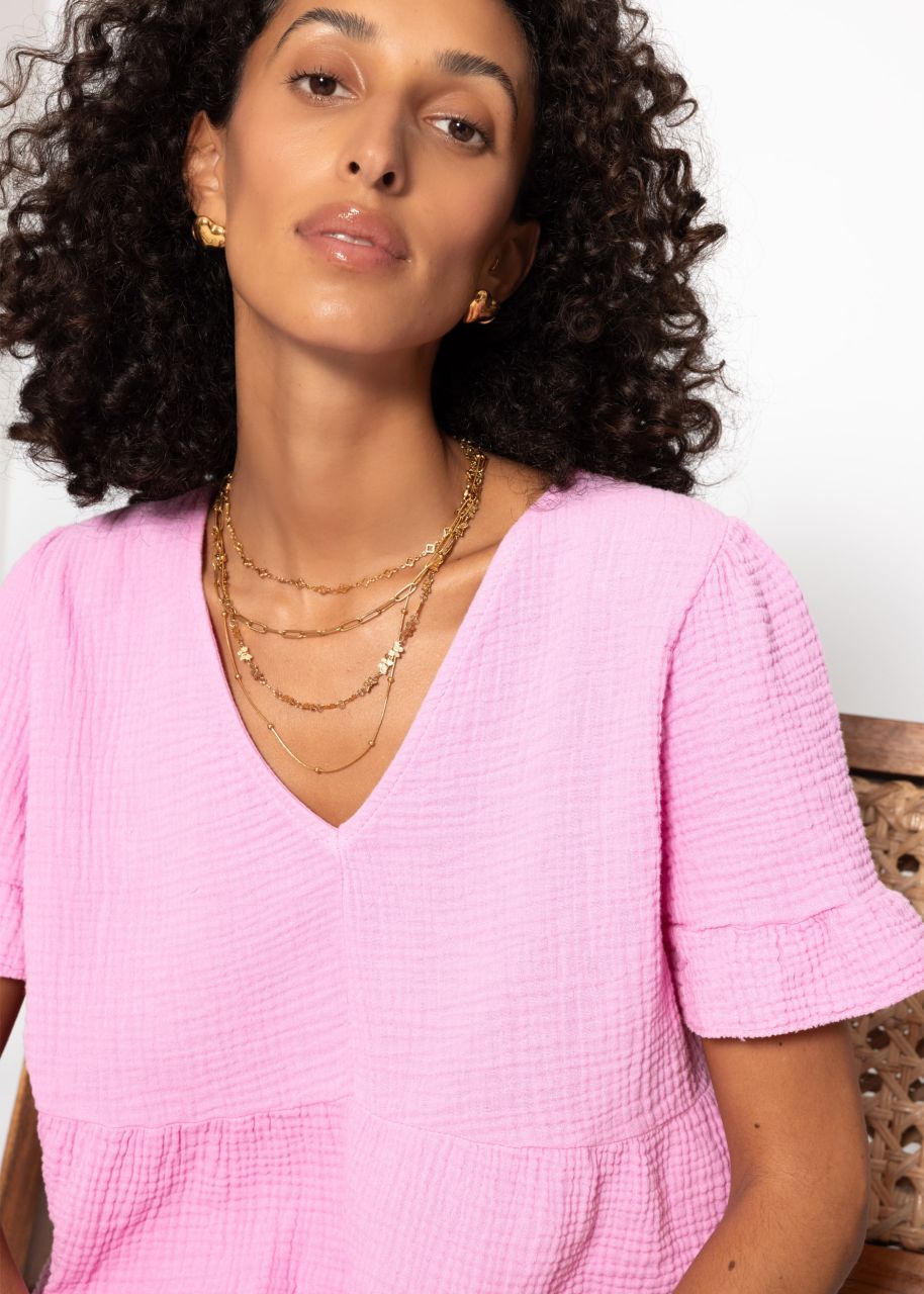 Muslin shirt with flounces - pink