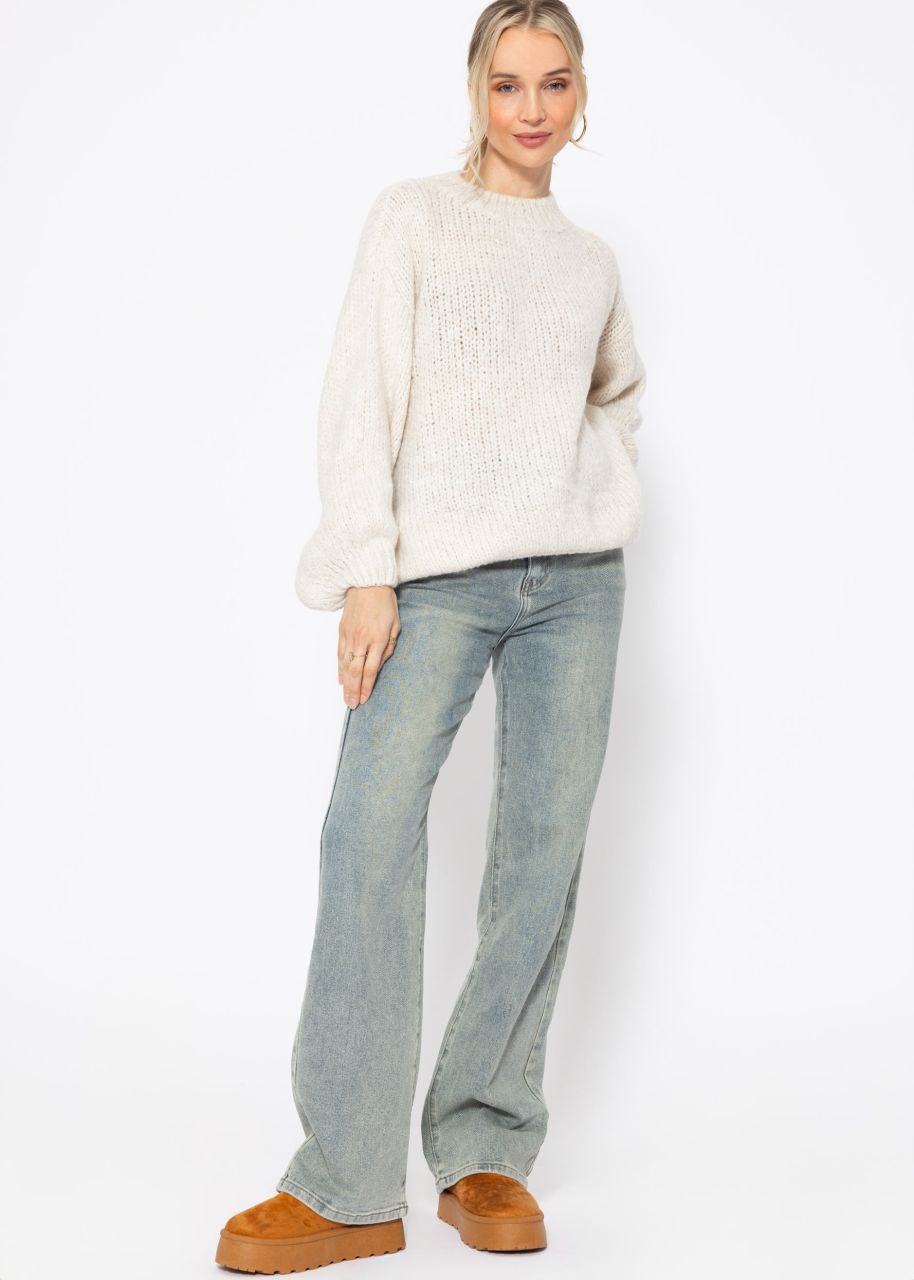 Oversized jumper with round neckline - offwhite