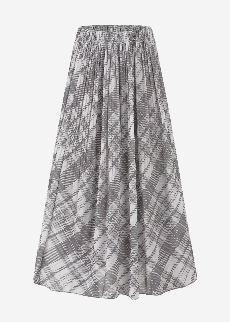 Long pleated chiffon skirt with check print - gray