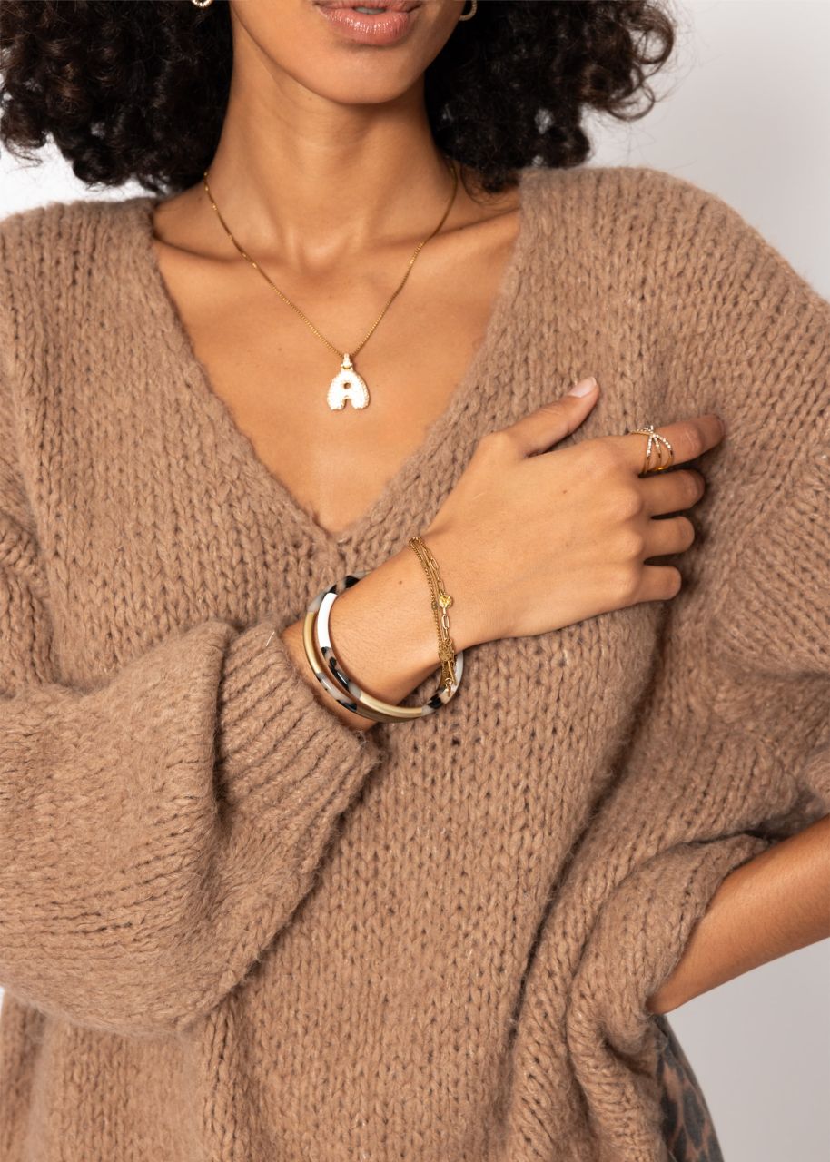 Oversized sweater with V-neck - light brown