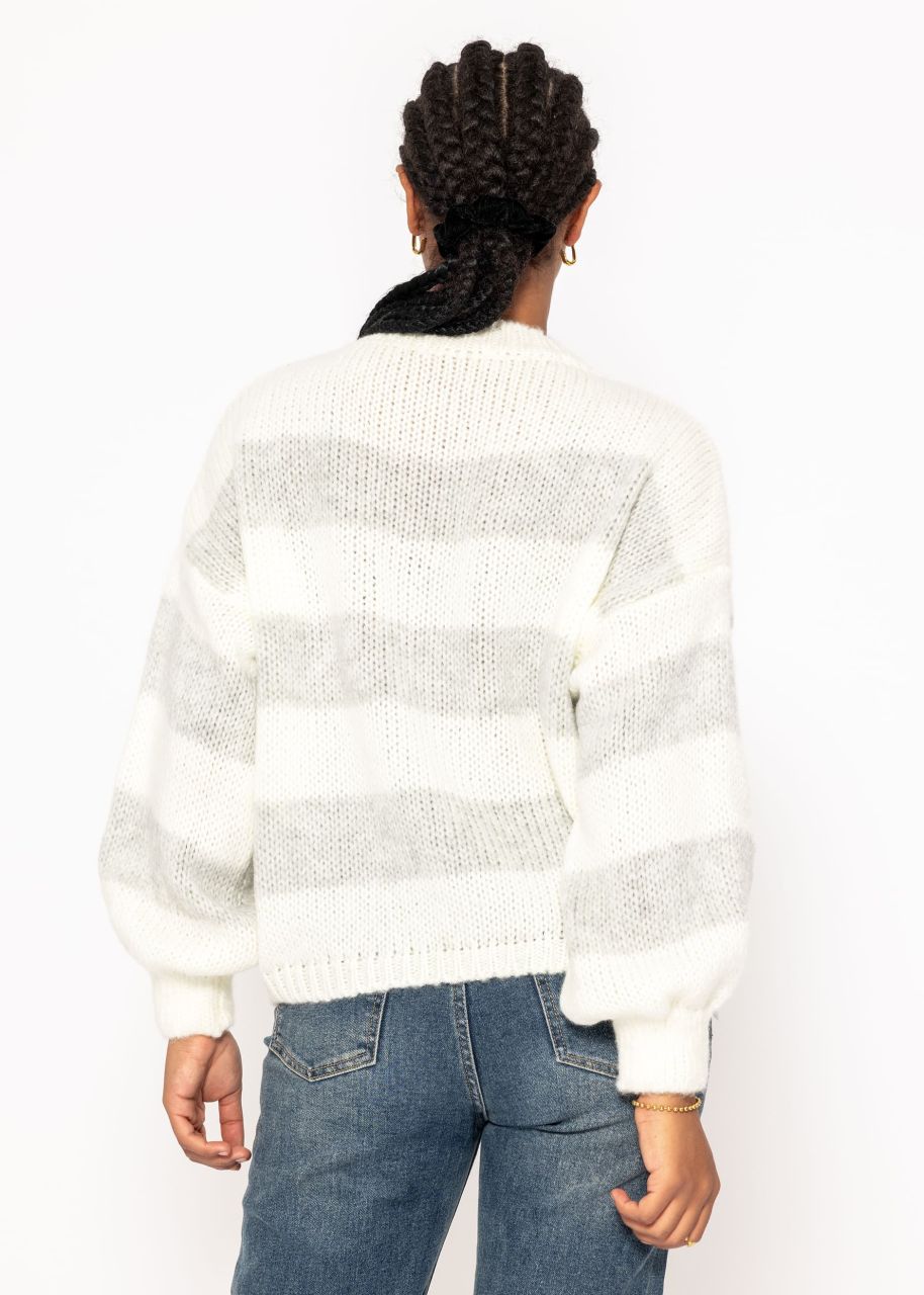 Soft, striped knitted jumper - offwhite-grey