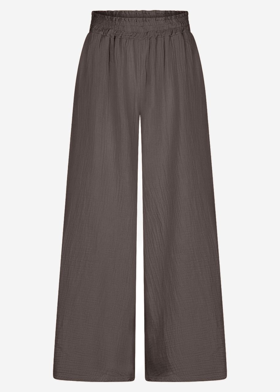 Muslin pants with wide leg - espresso