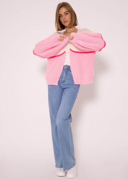 Cardigan with pink stripes, pink
