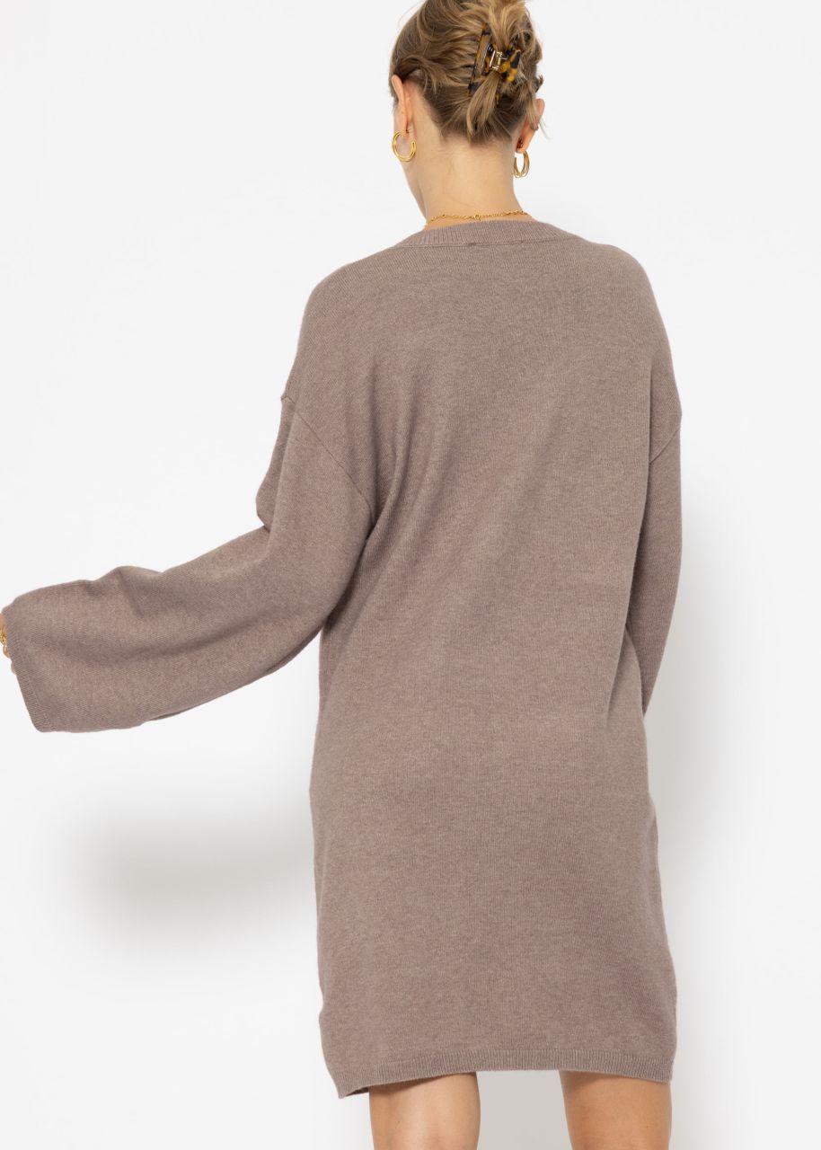 Oversize knitted mini dress - taupe