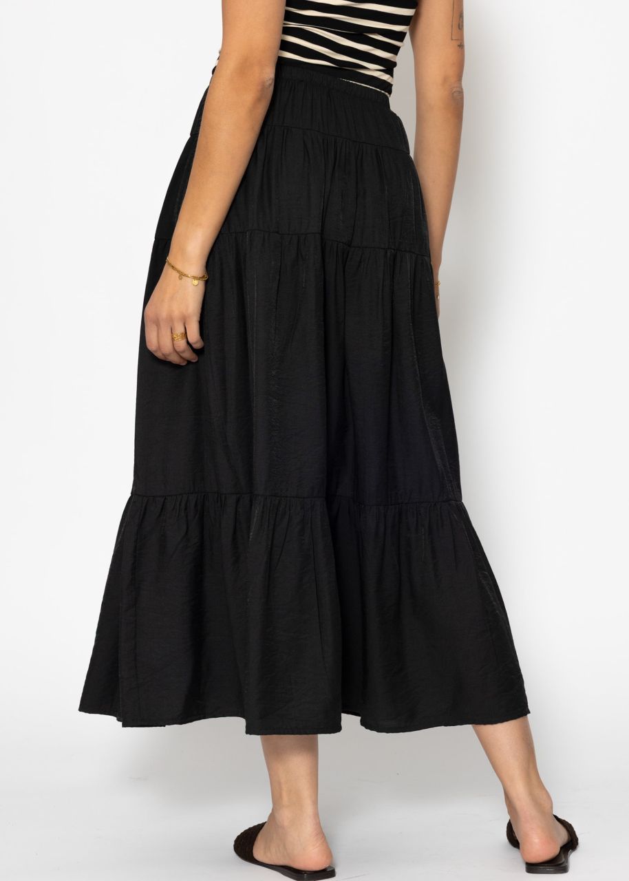 Shiny maxi flounce skirt - black