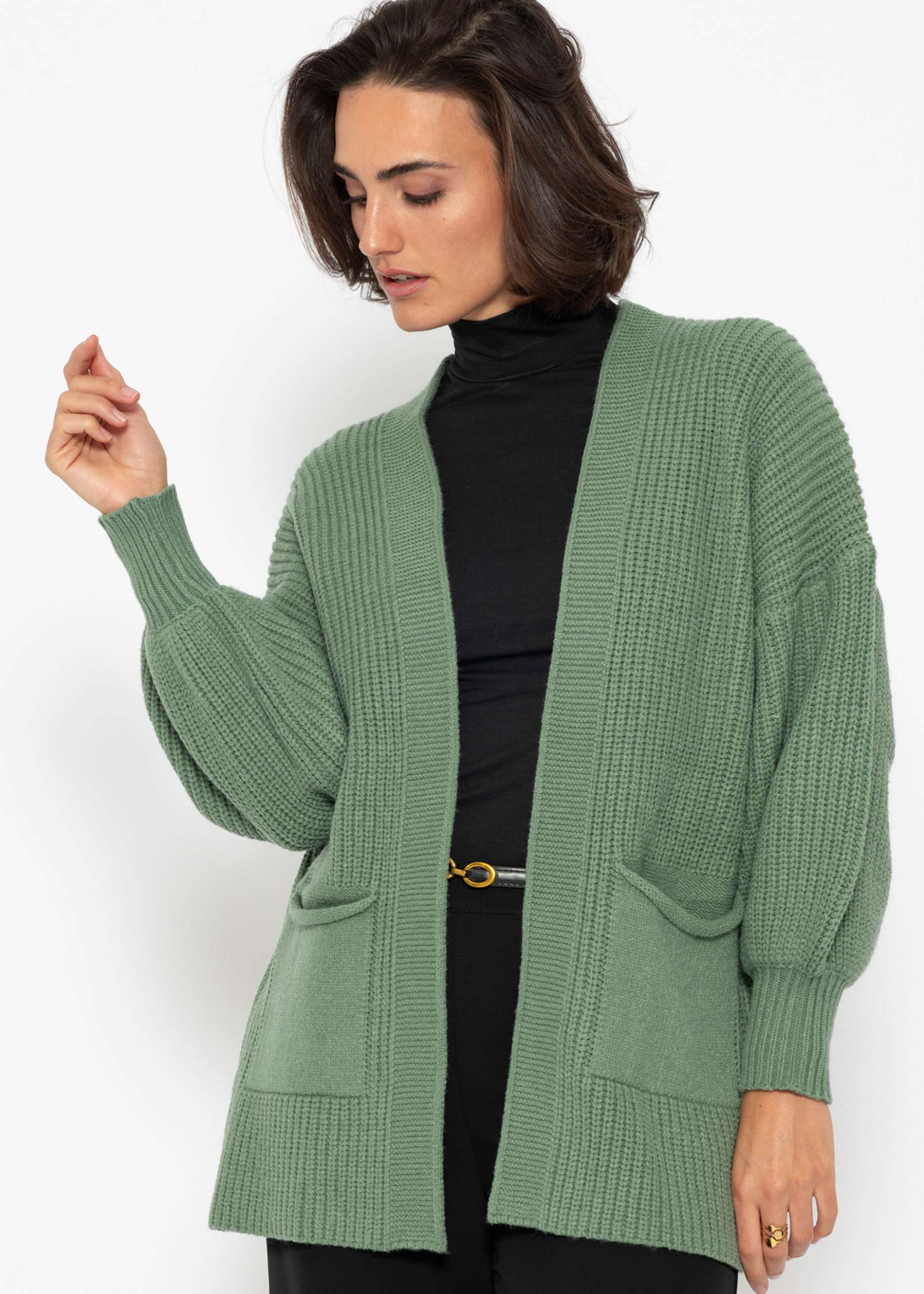 Soft knit cardigan with pockets - green