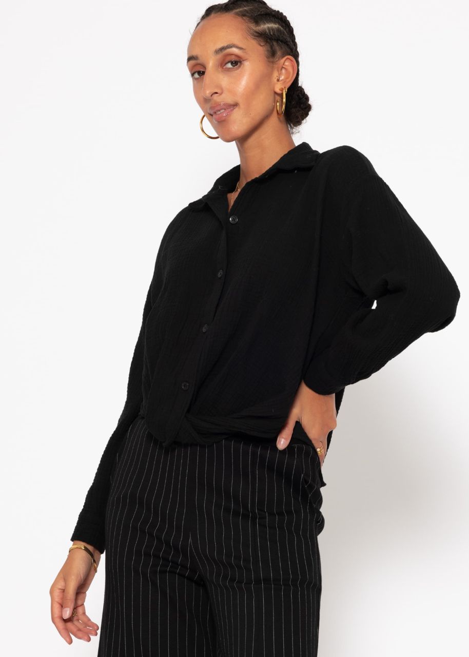 Muslin blouse with knot - black