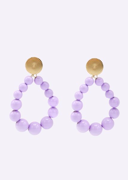 Stud earrings purple beads, gold