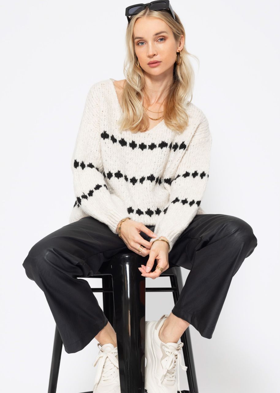 Jumper with fantasy stripe pattern - offwhite