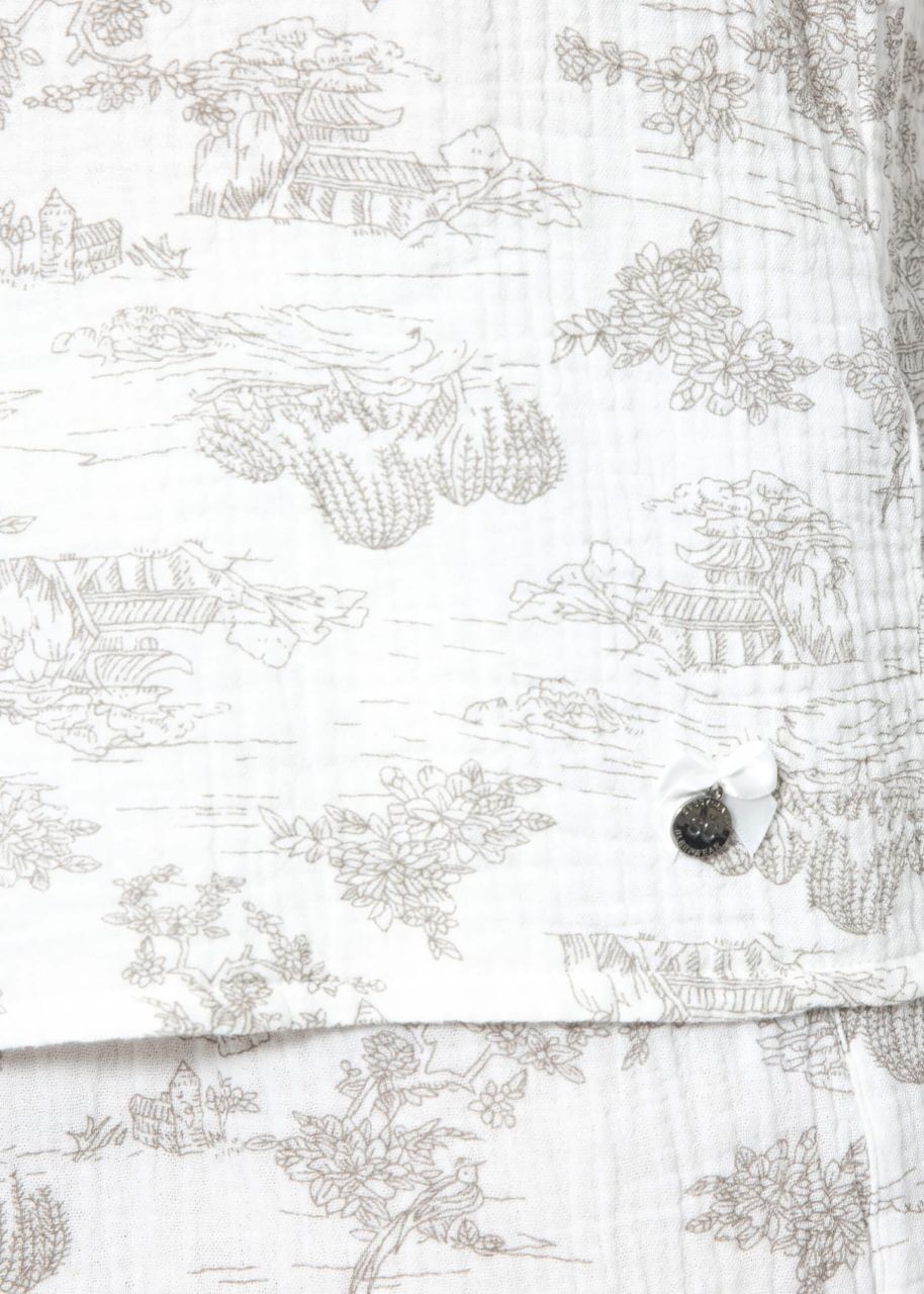 Muslin pyjama blouse with print - white-taupe
