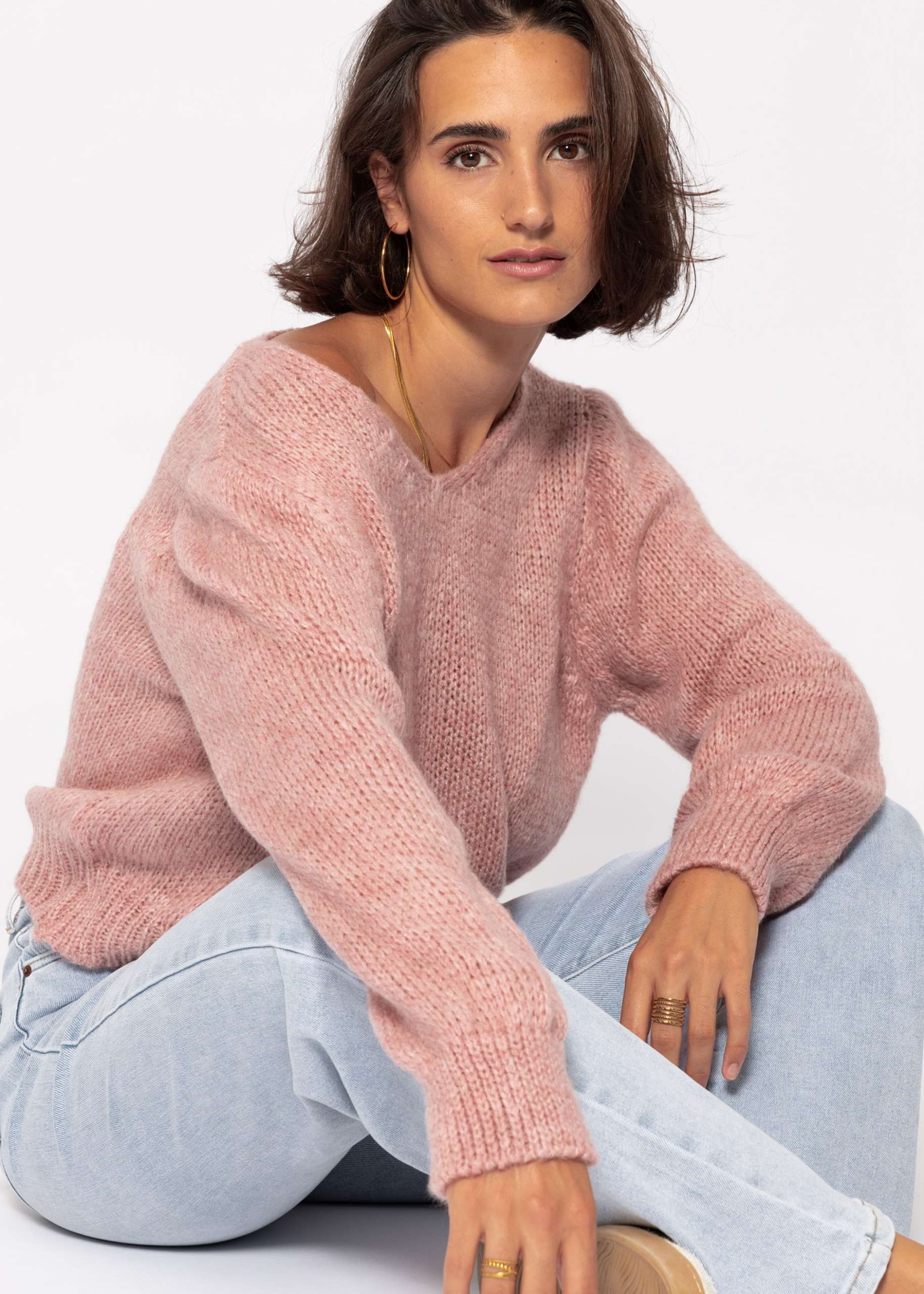 Jumper with V-neck - dusky pink