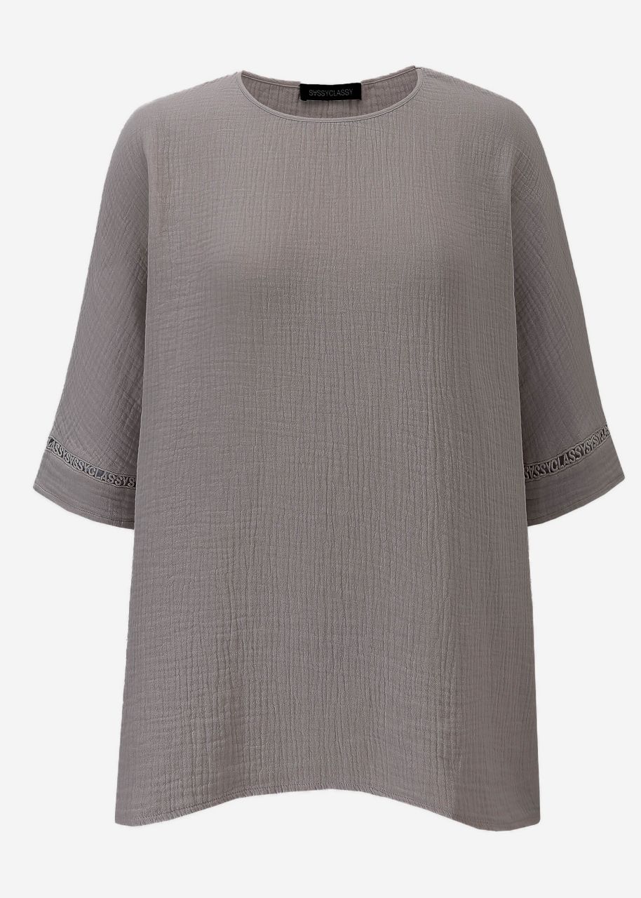 Muslin pyjama shirt with lace trim - taupe