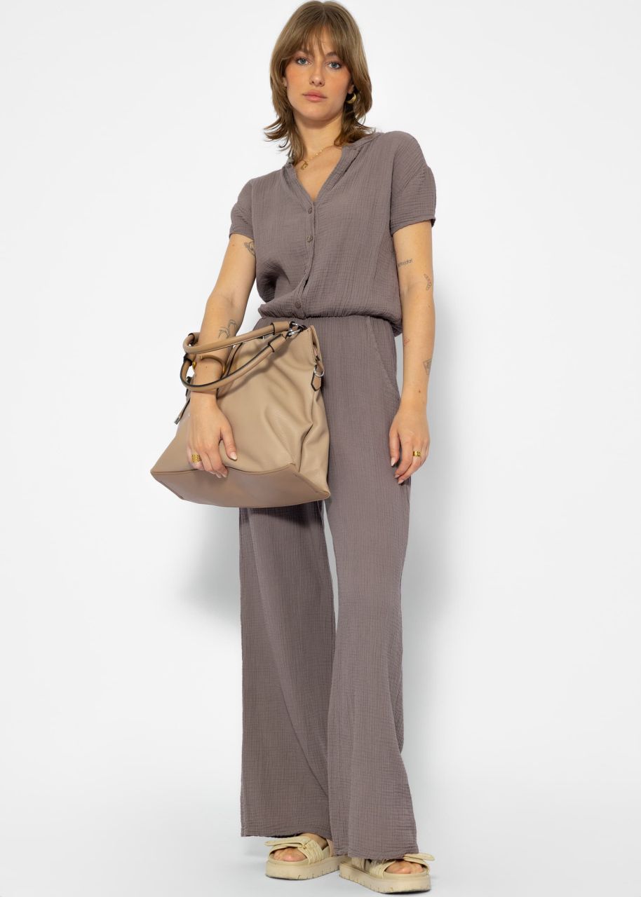 Casual muslin jumpsuit - taupe