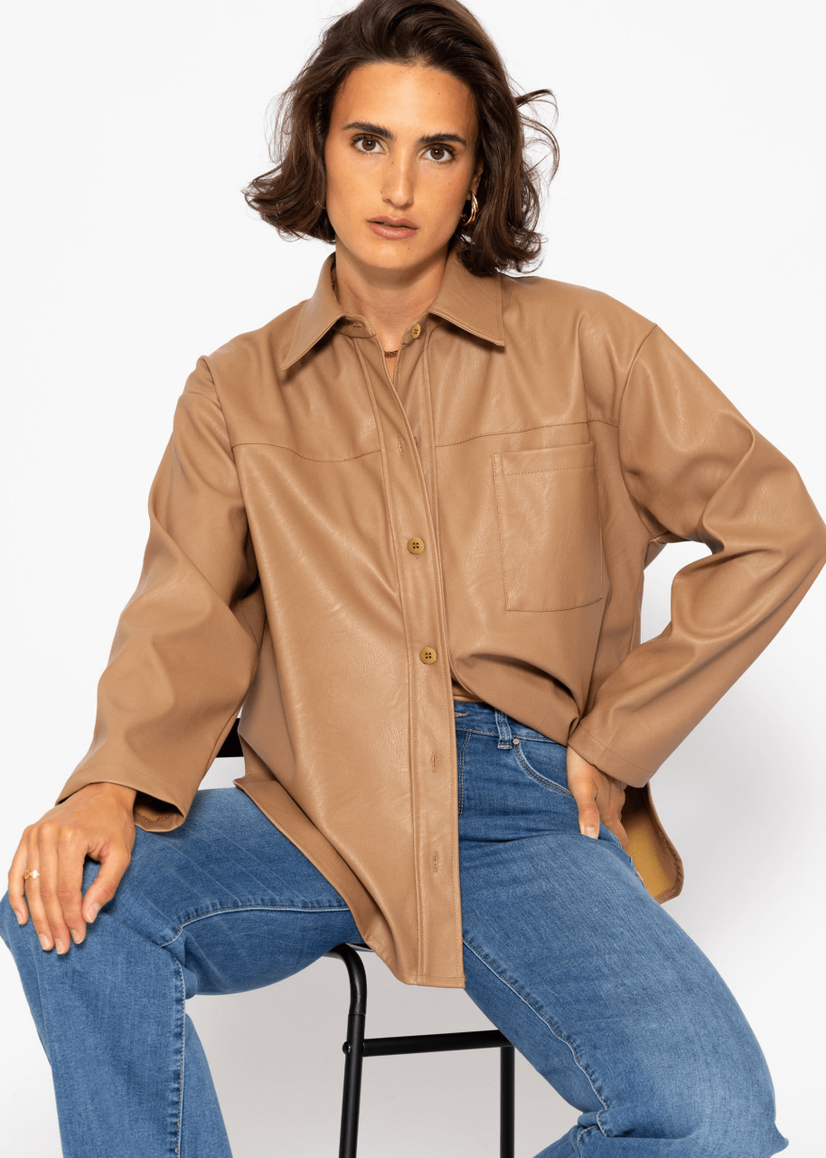 Casual faux leather blouse jacket - camel