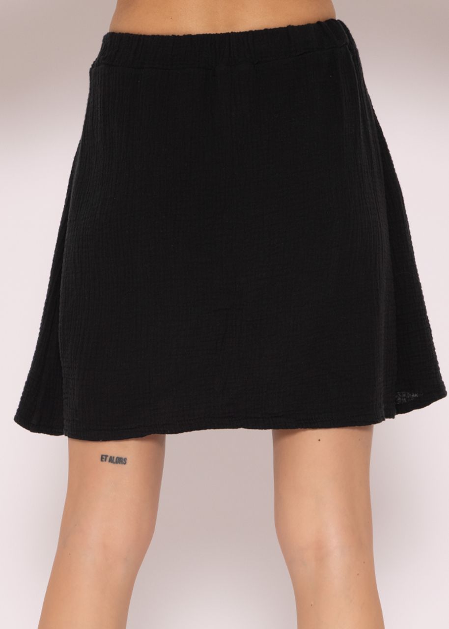 Muslin skirt with wrap effect, black