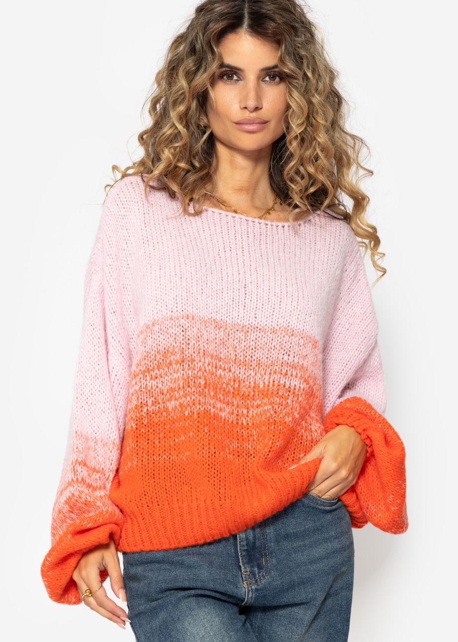 Sweater with balloon sleeves and color gradient - pink-orange