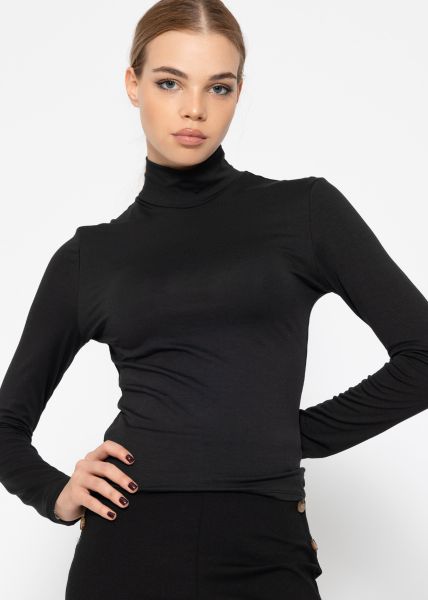 Long sleeve shirt with turtleneck - black