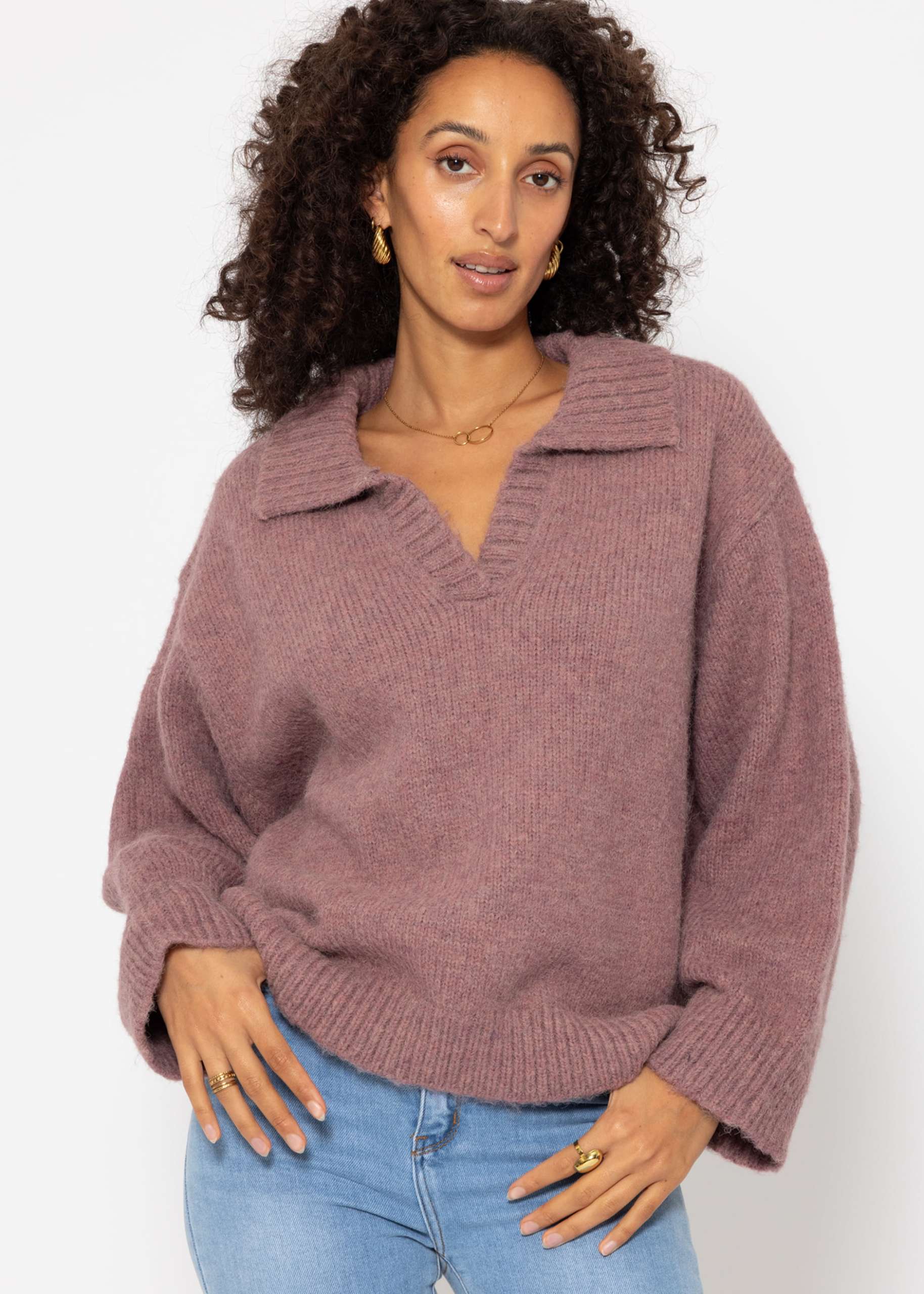 Oversized jumper with collar - mauve